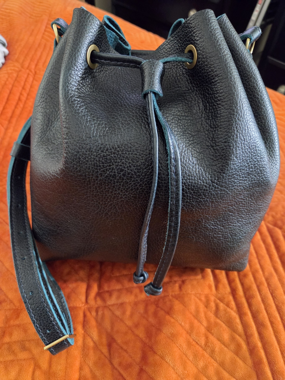 Portland Leather Drawstring Bucket Bag In Borial